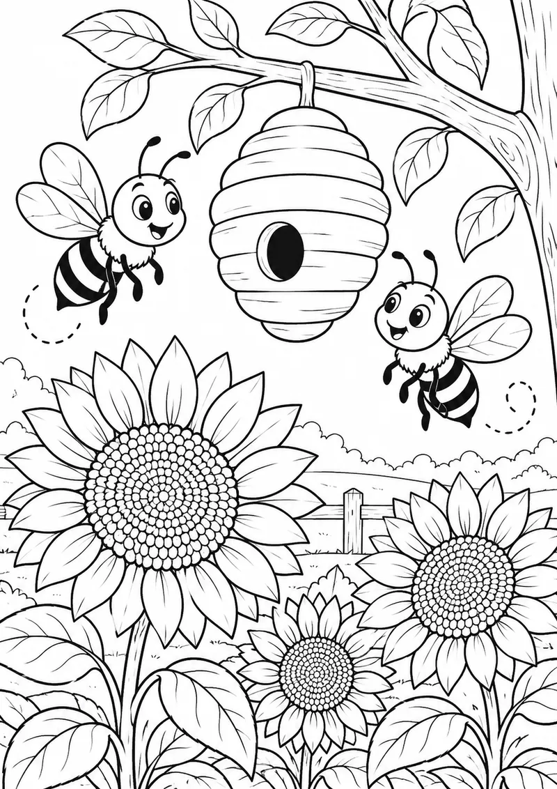Abelhas na colmeia para colorir