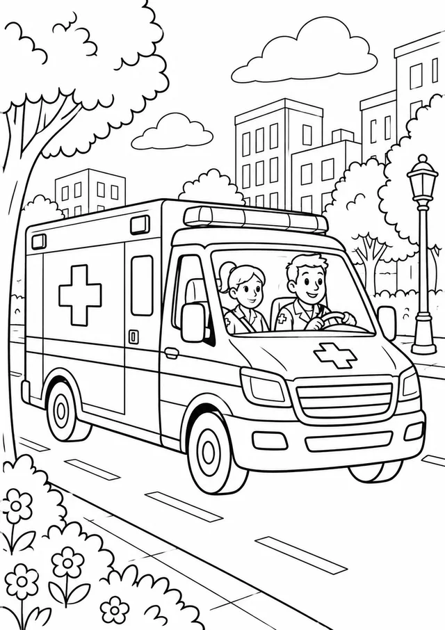 Ambulância a caminho para colorir