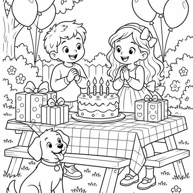 Aniversário no jardim para colorir