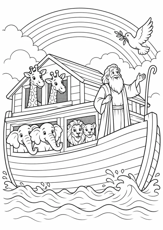 Arca de Noé com animais para colorir