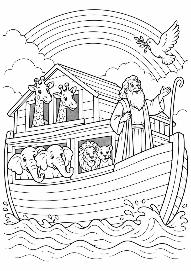Arca de Noé com animais para colorir