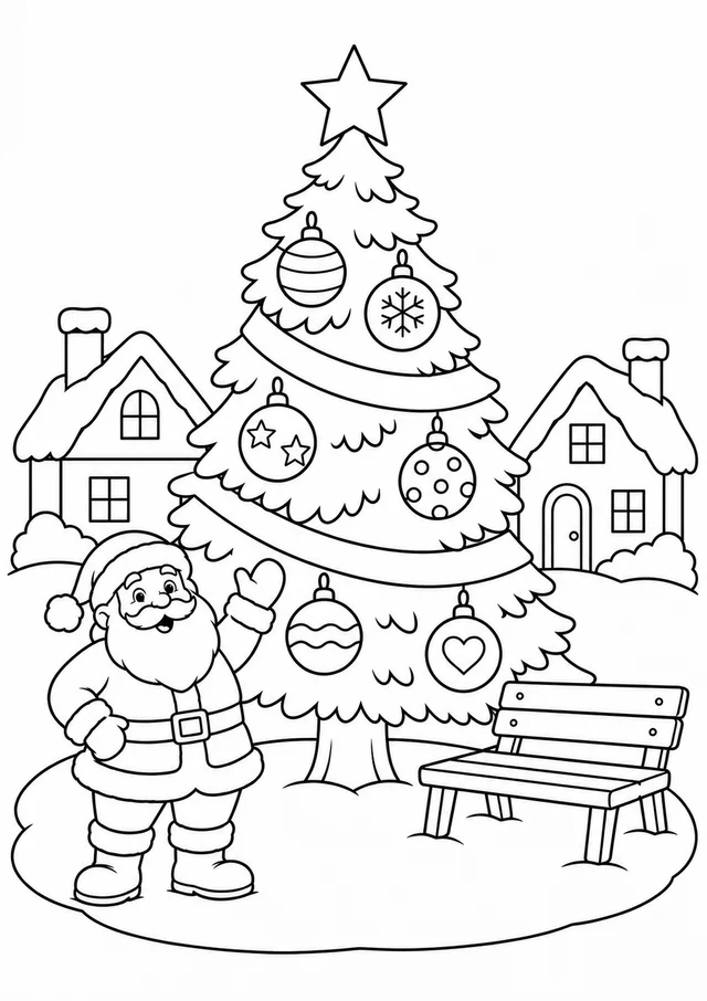 Árvore de Natal na praça para colorir