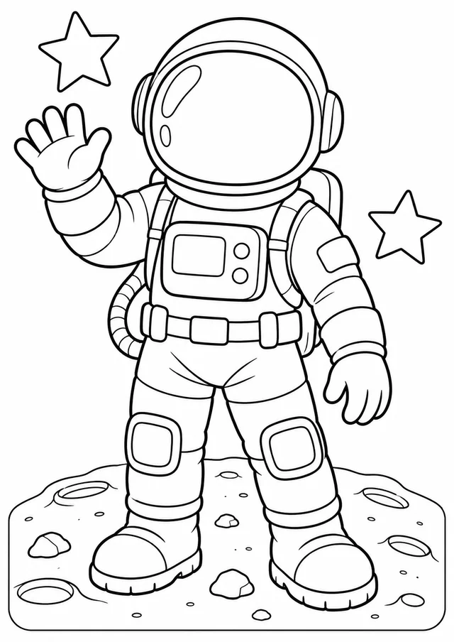 Astronauta acenando para colorir