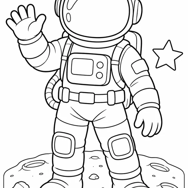 Astronauta acenando para colorir