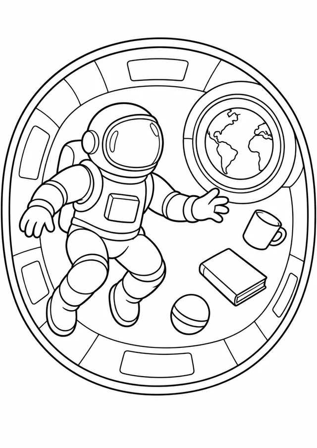 Astronauta flutuando dentro da nave para colorir