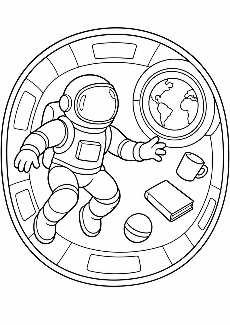 Astronauta flutuando dentro da nave para colorir