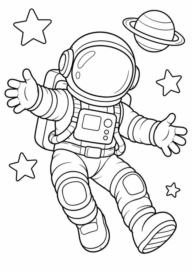 Astronauta flutuando entre estrelas para colorir