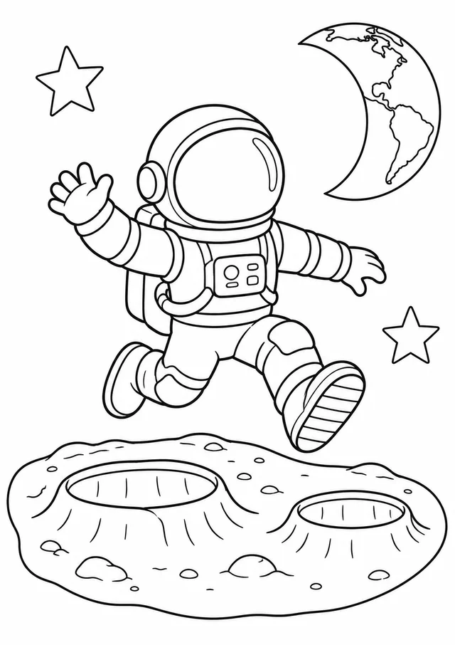 Astronauta pulando na Lua para colorir