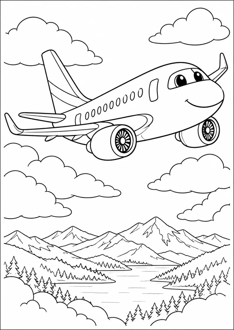 Avião entre nuvens para colorir