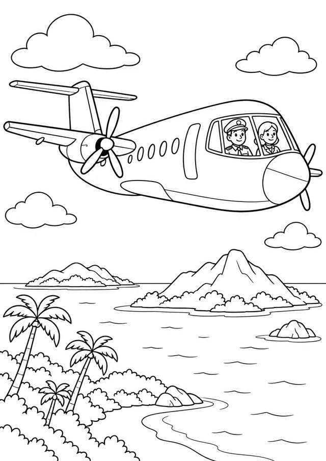 Avião regional sobre ilhas para colorir