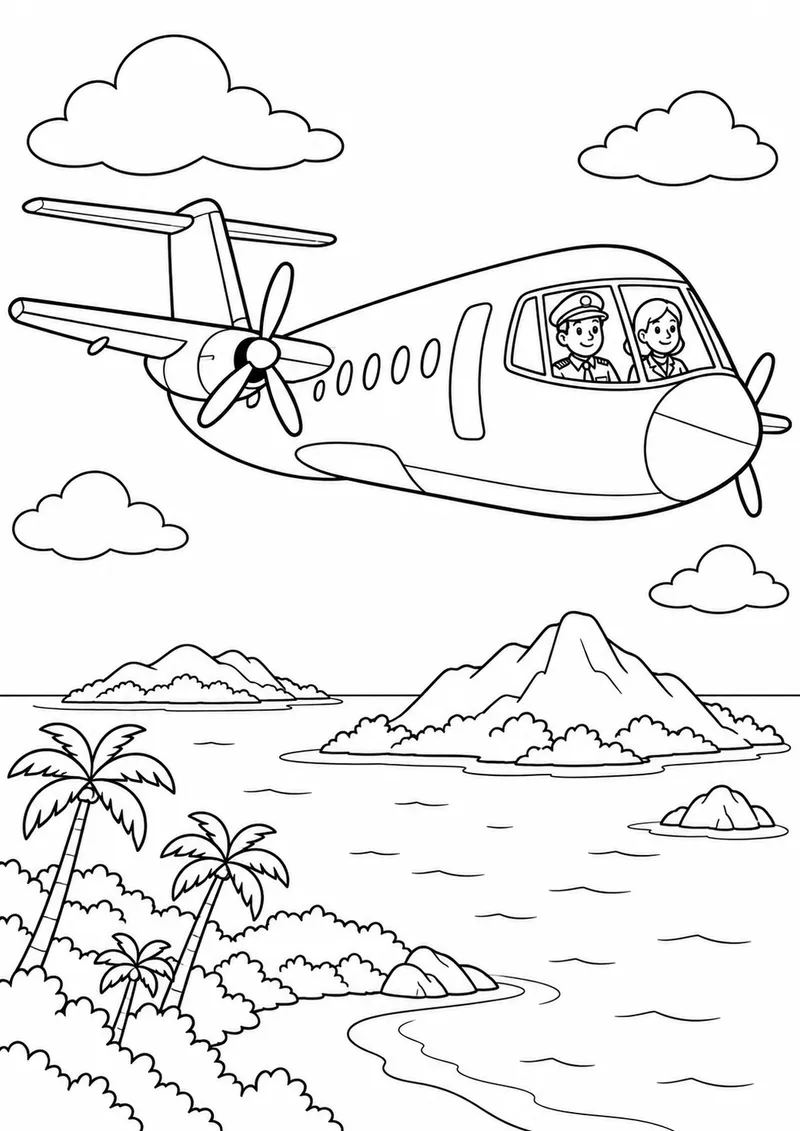 Avião regional sobre ilhas para colorir