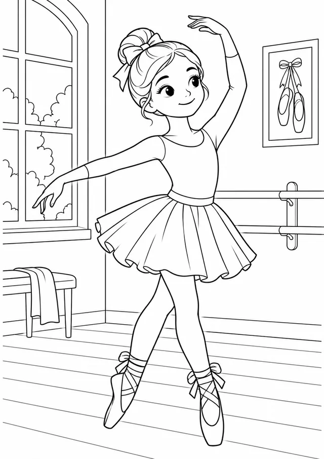 Bailarina com sapatilhas e laços para colorir