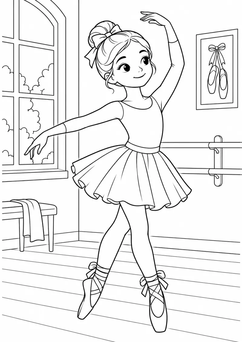 Bailarina com sapatilhas e laços para colorir