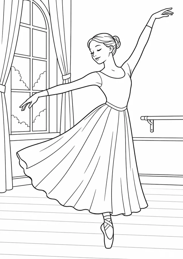 Bailarina em pose simples para colorir