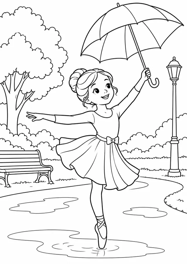 Bailarina com guarda-chuva para colorir
