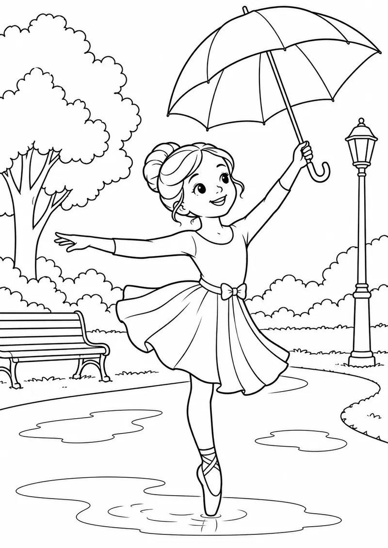 Bailarina com guarda-chuva para colorir
