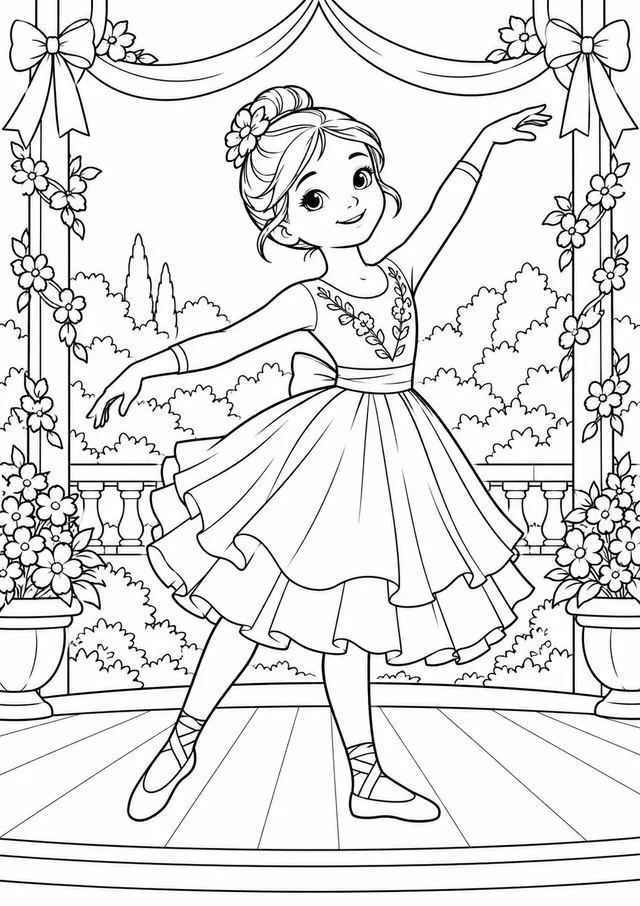 Bailarina no jardim para colorir