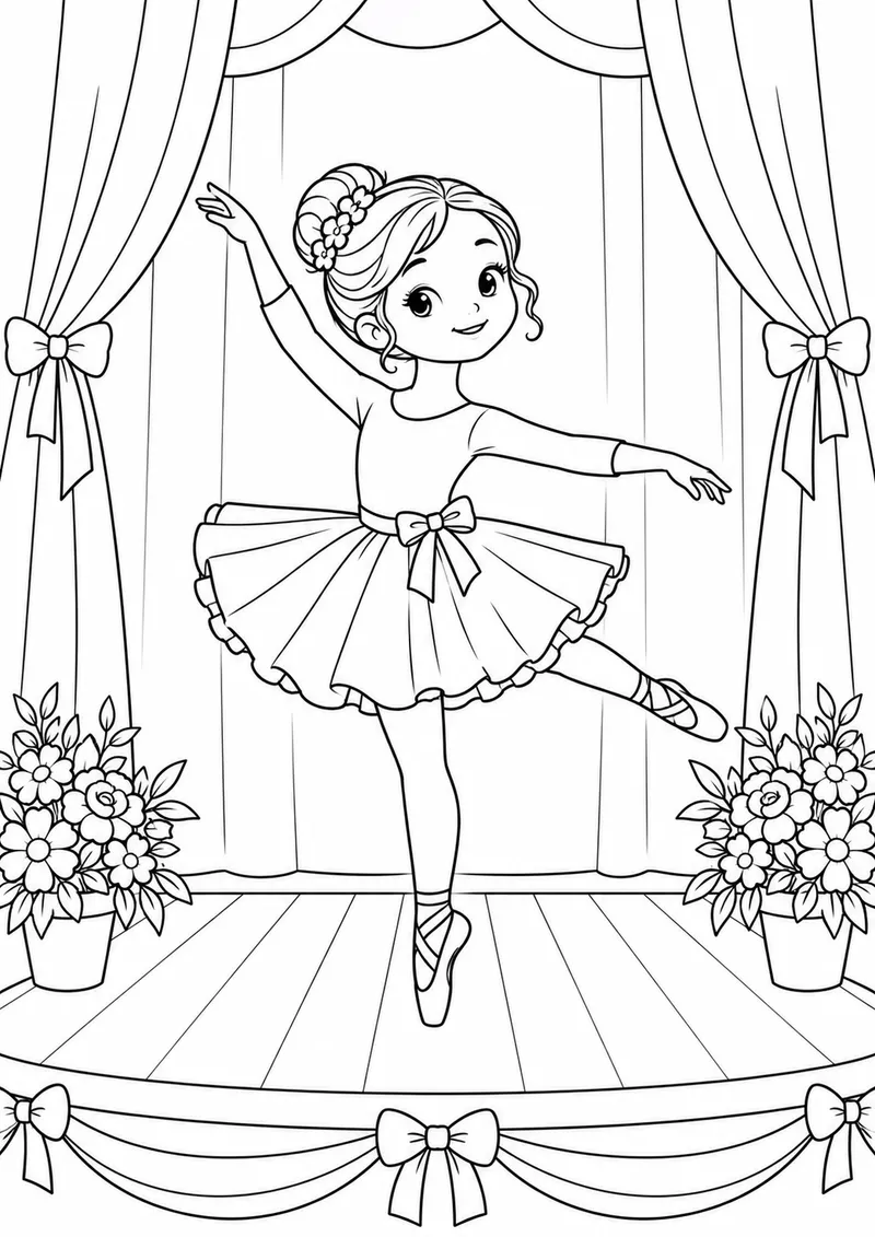 Bailarina no palco para colorir