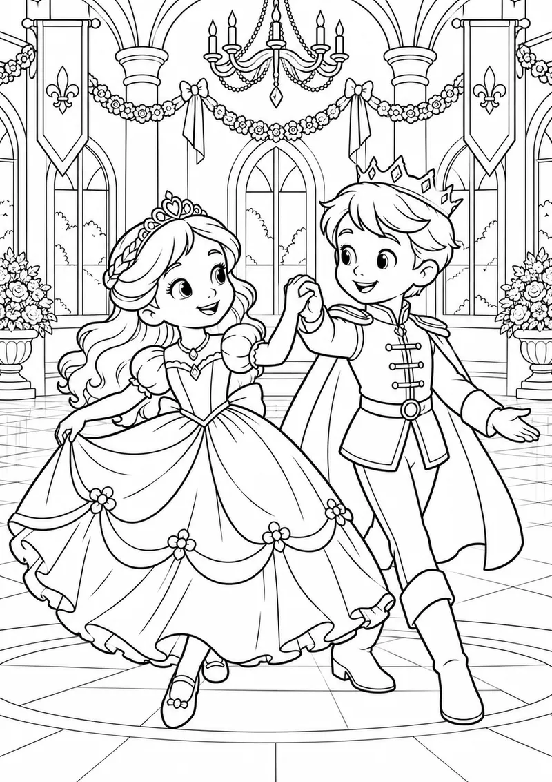 Baile no palácio para colorir