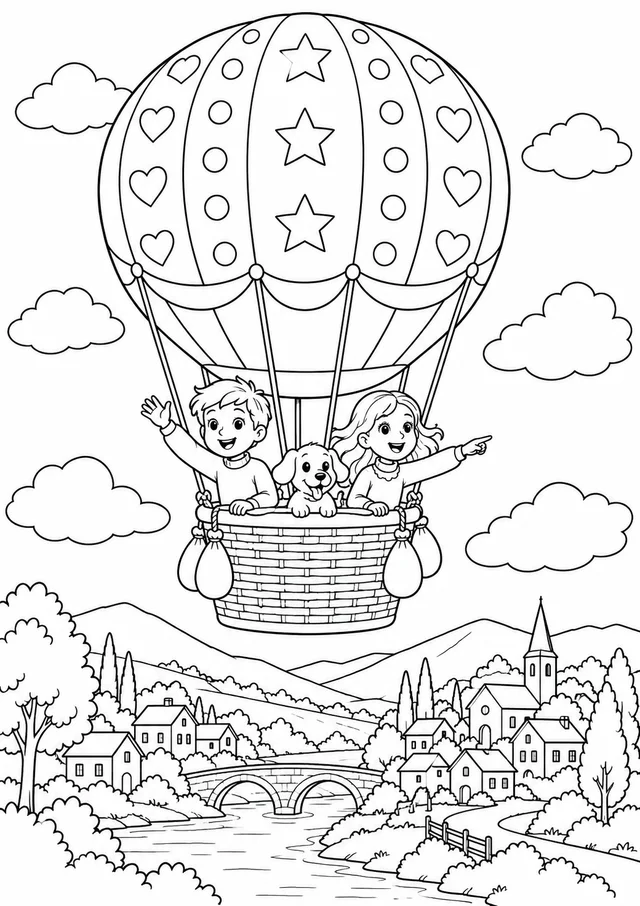 Balão sobre o campo para colorir