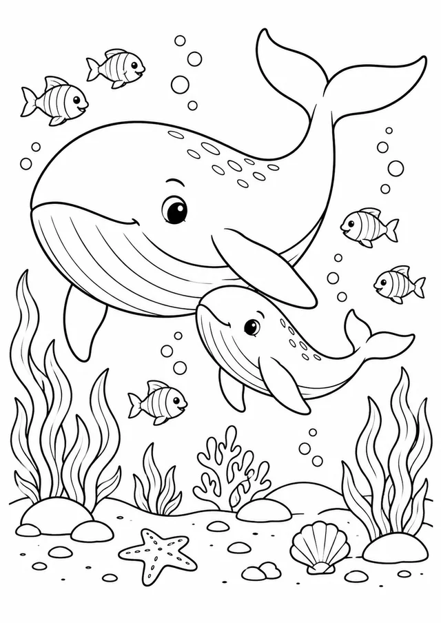 Baleia e seus amigos para colorir