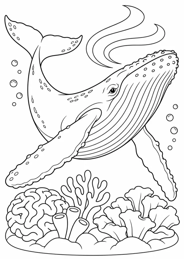 Baleia-jubarte cantando no fundo do mar para colorir