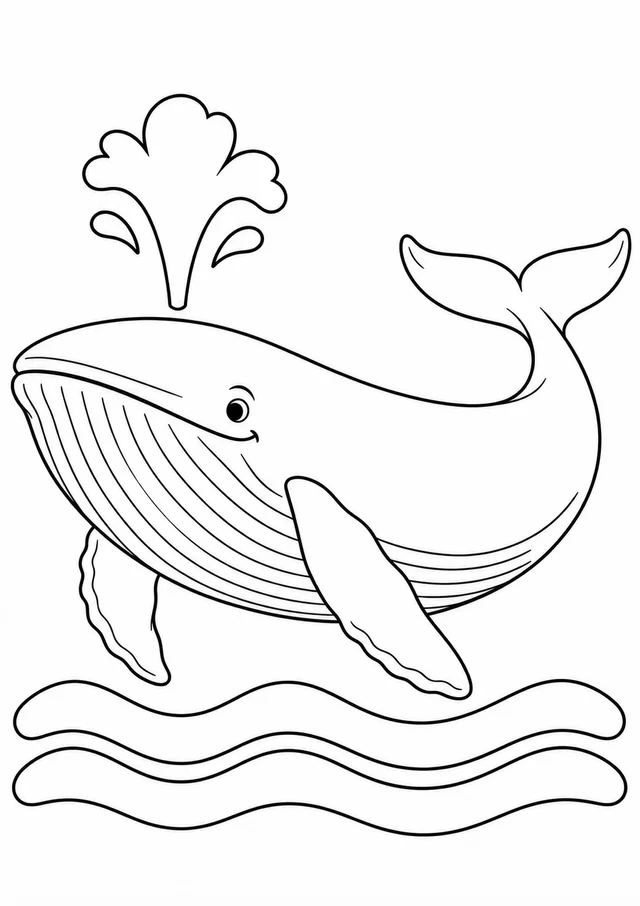 Baleia simples soltando água para colorir