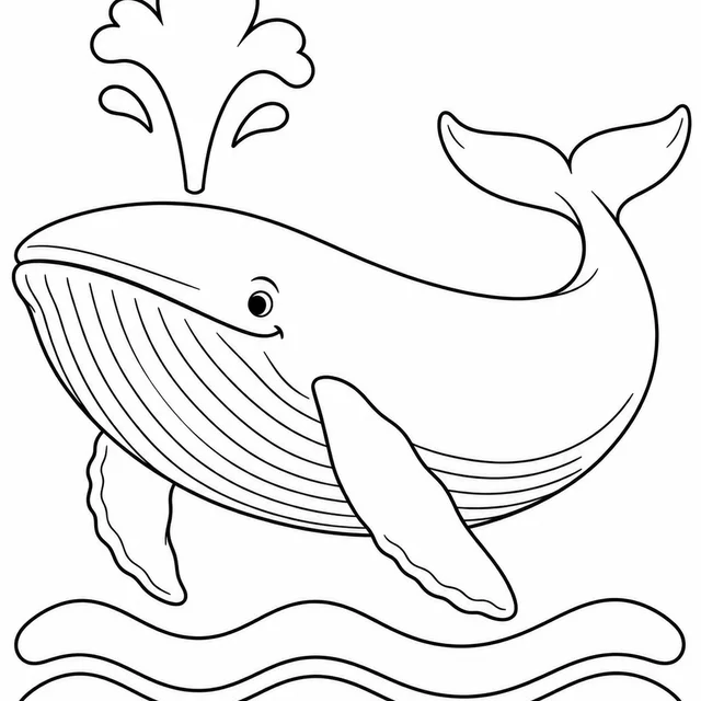 Baleia simples soltando água para colorir
