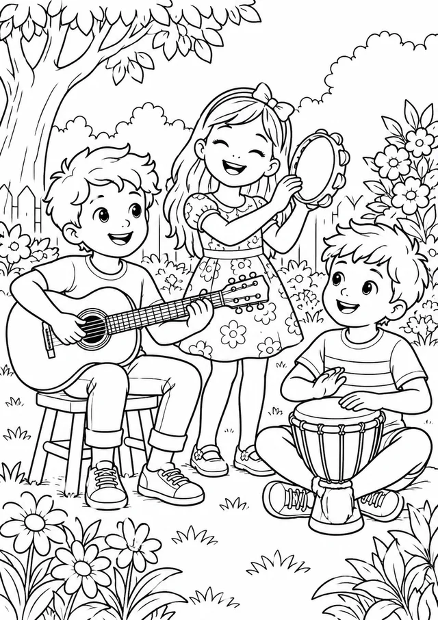 Banda no jardim para colorir