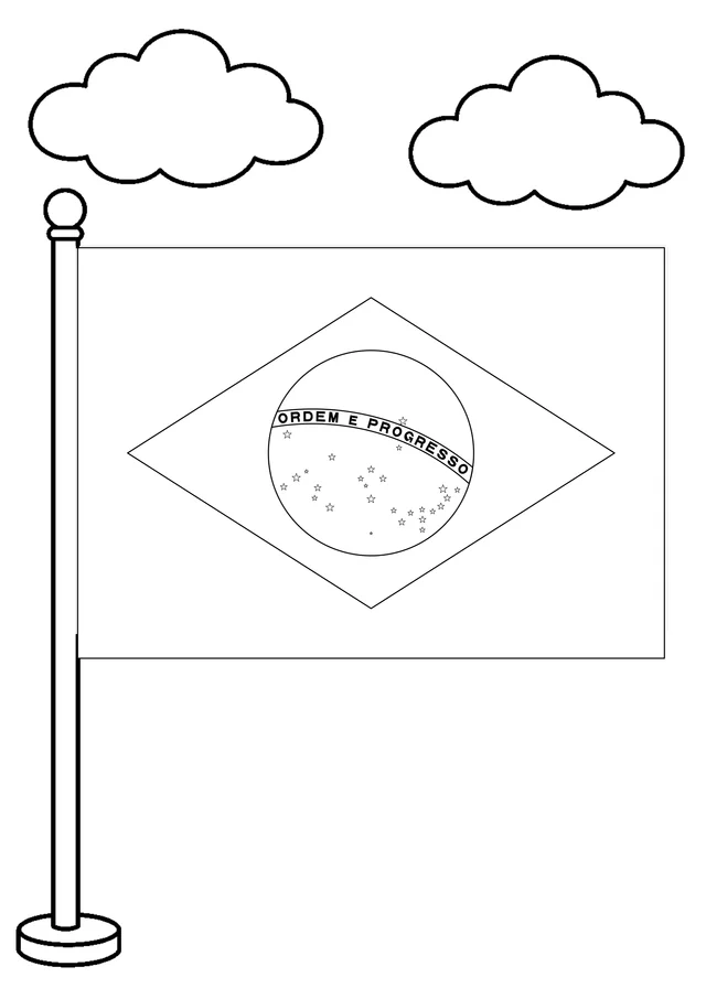 Bandeira do Brasil no mastro para colorir