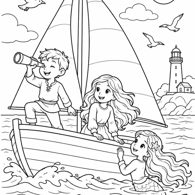 Barco à vela no mar para colorir
