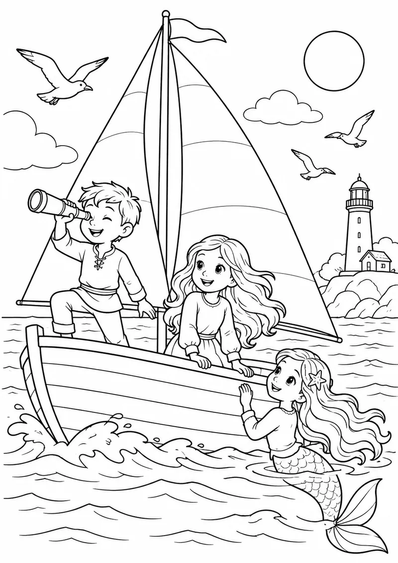 Barco à vela no mar para colorir