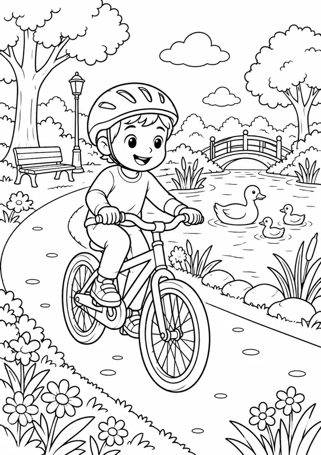 Bicicleta no parque para colorir
