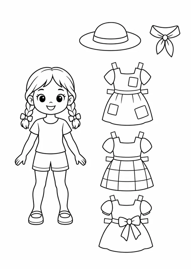 Boneca de papel com roupas de festa junina para colorir
