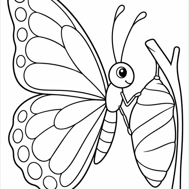 Borboleta ao lado de um casulo para colorir