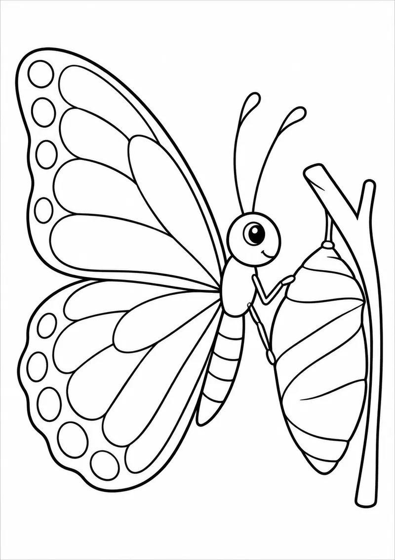 Borboleta ao lado de um casulo para colorir