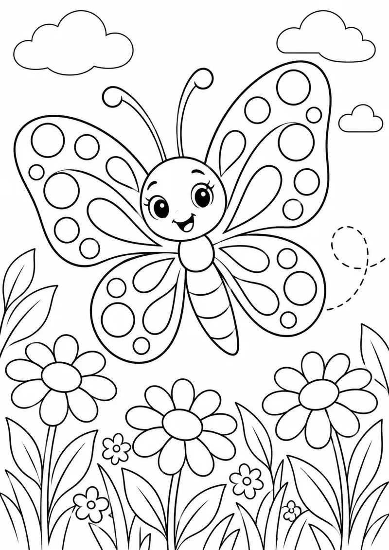 Borboleta com asas de círculos e gotas para colorir