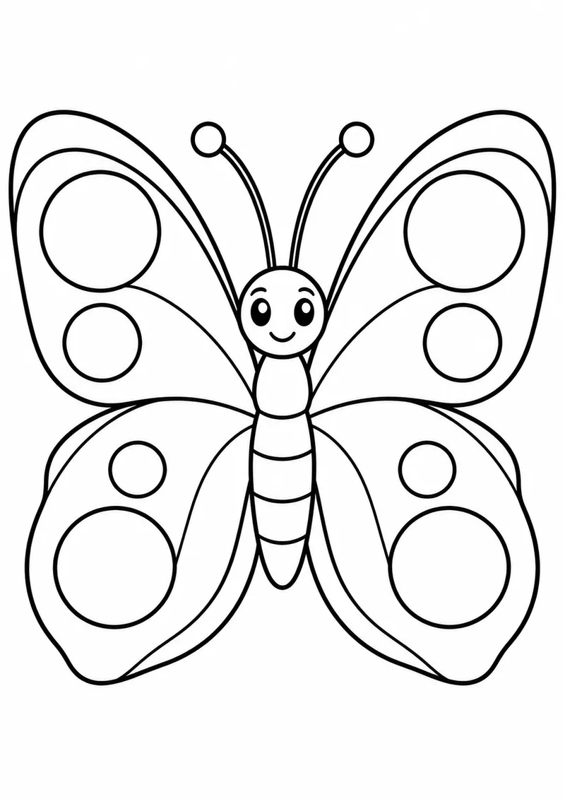 Borboleta com asas de círculos grandes para colorir