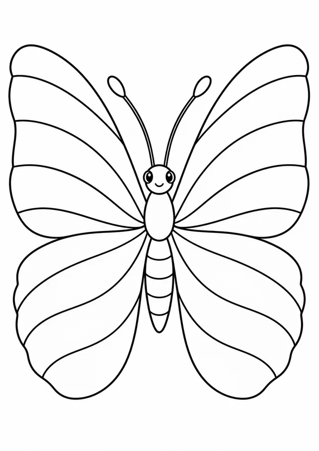 Borboleta com asas de faixas largas para colorir
