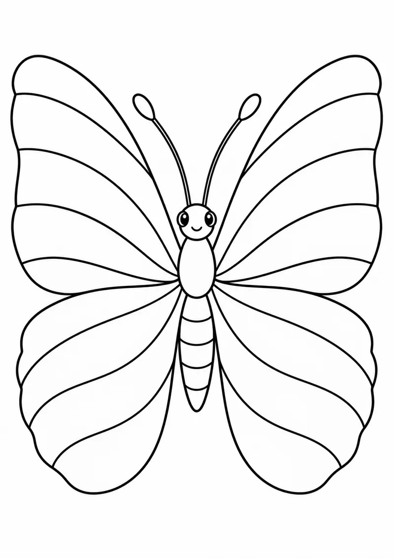 Borboleta com asas de faixas largas para colorir