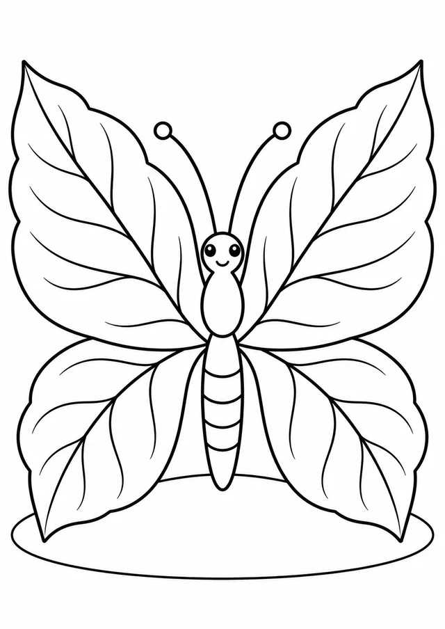 Borboleta com asas em formas de folhas para colorir
