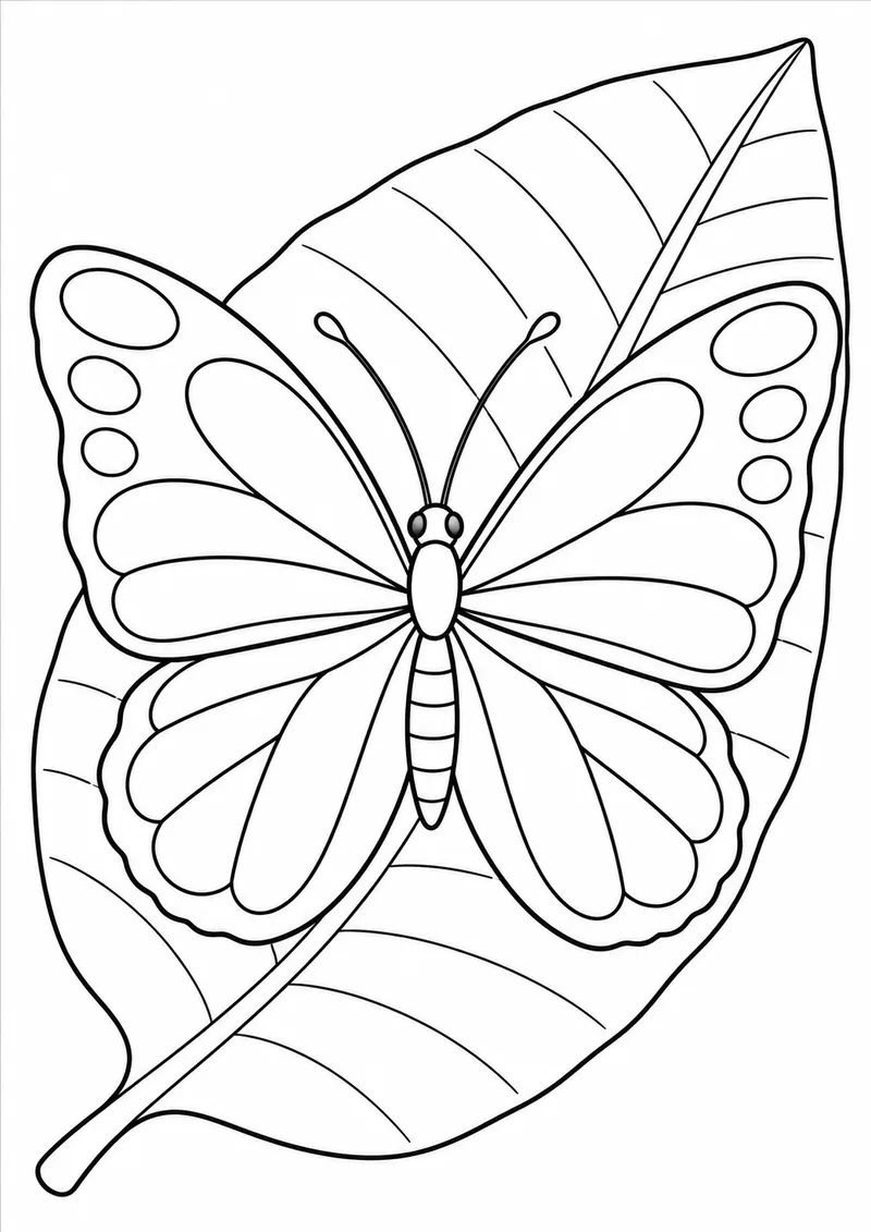 Borboleta descansando numa folha de bananeira para colorir