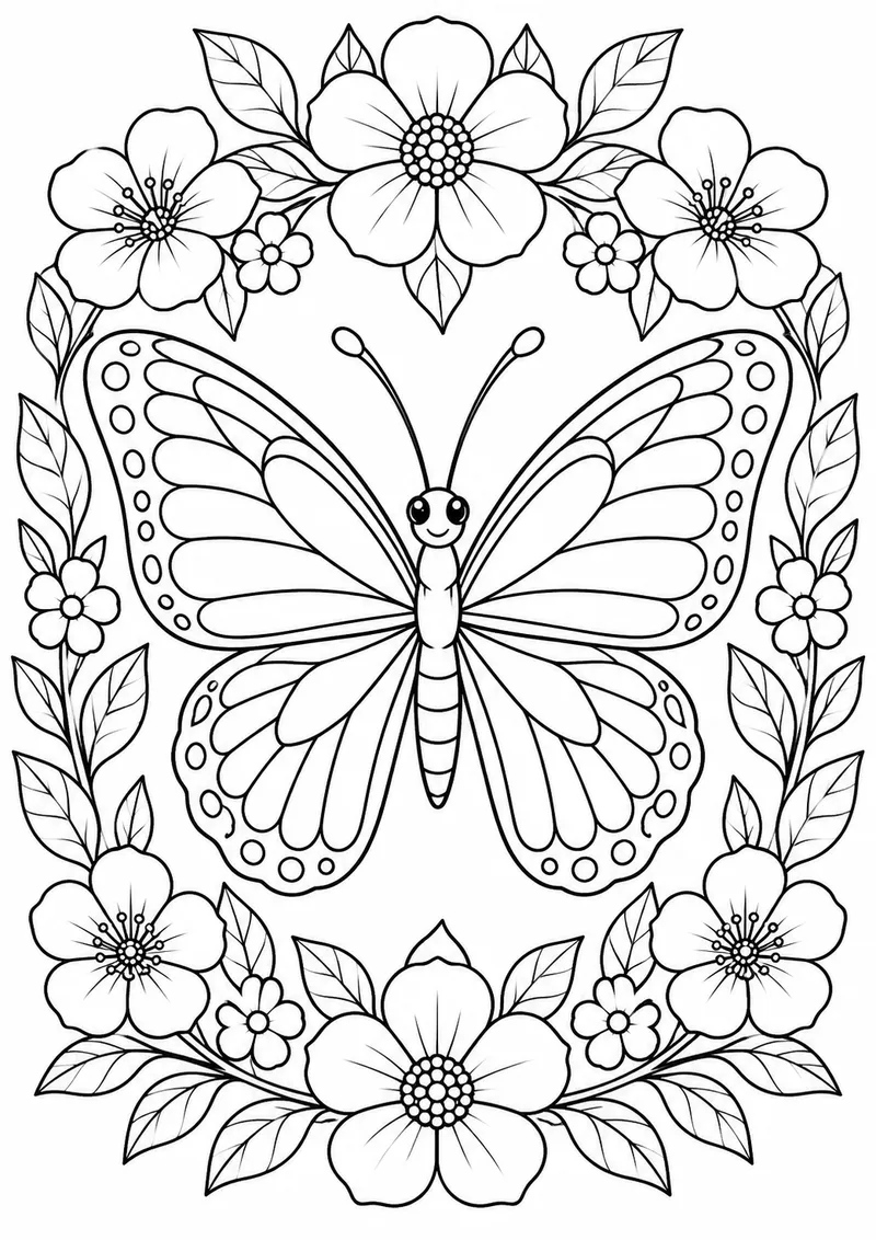 Borboleta e mandala floral para colorir