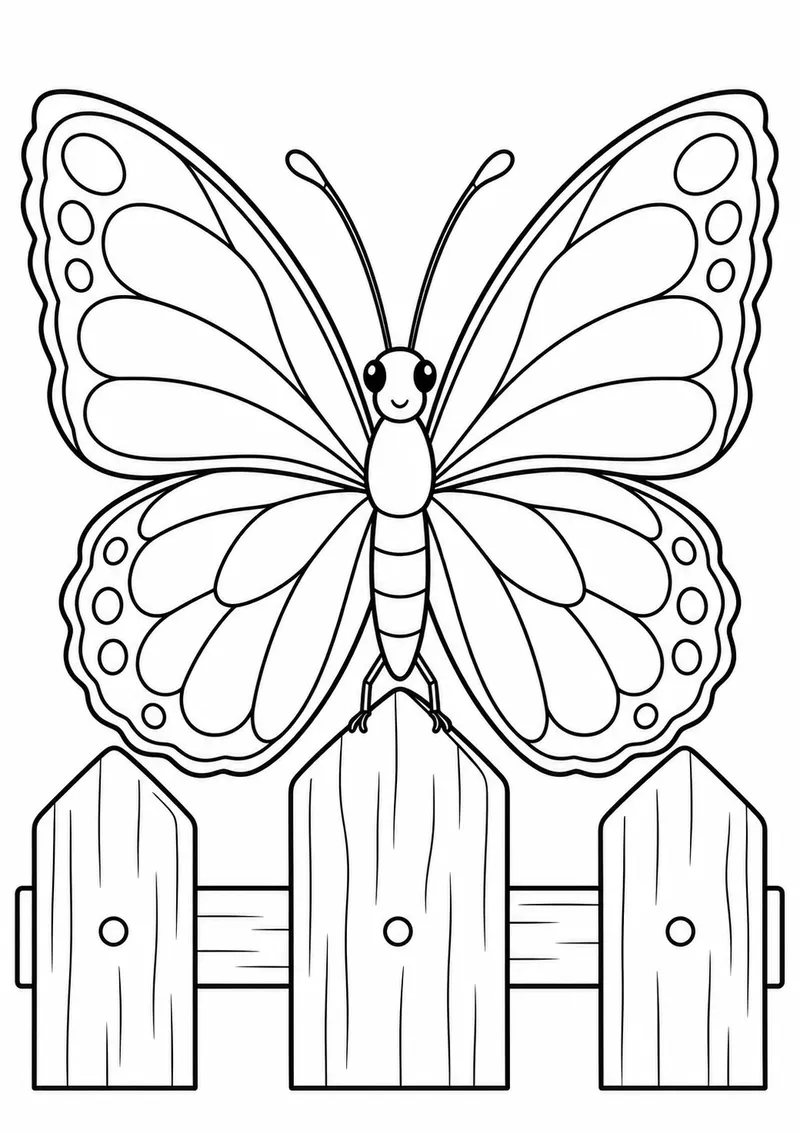 Borboleta numa cerca de madeira para colorir