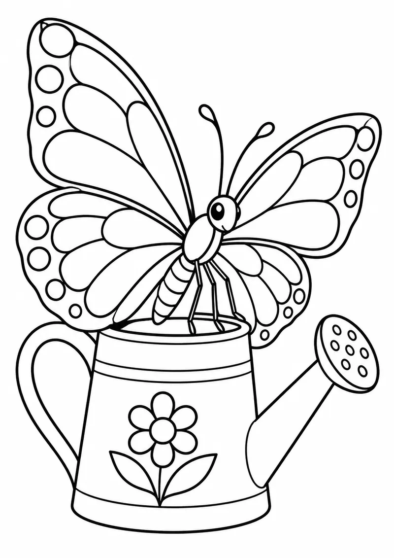 Borboleta pousada num regador para colorir