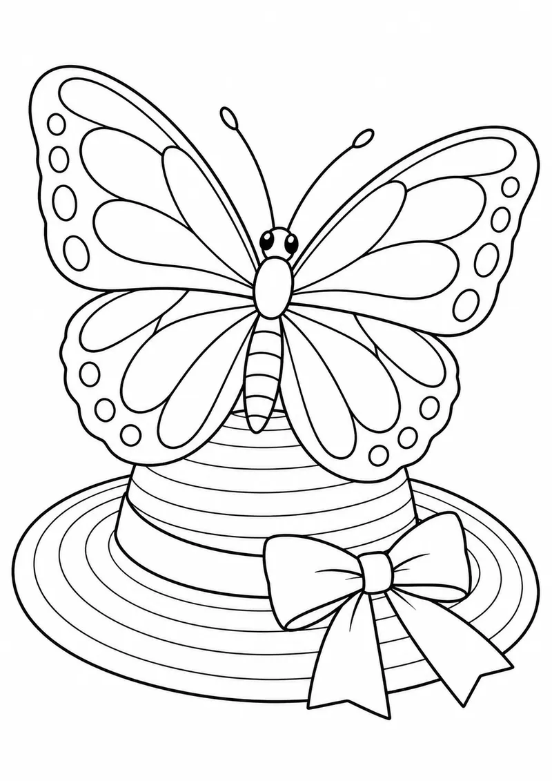 Borboleta sobre um chapéu de palha para colorir