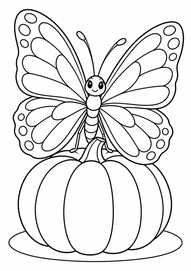 Borboleta sobre uma abóbora para colorir