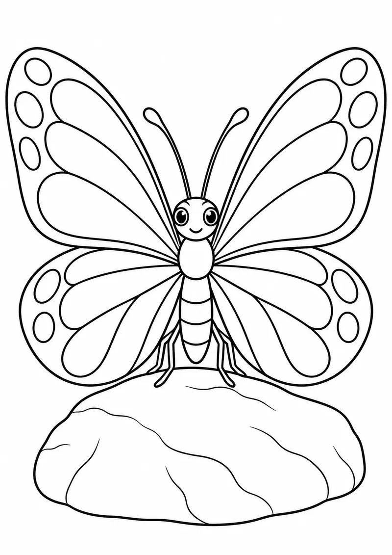 Borboleta sobre uma pedra do jardim para colorir