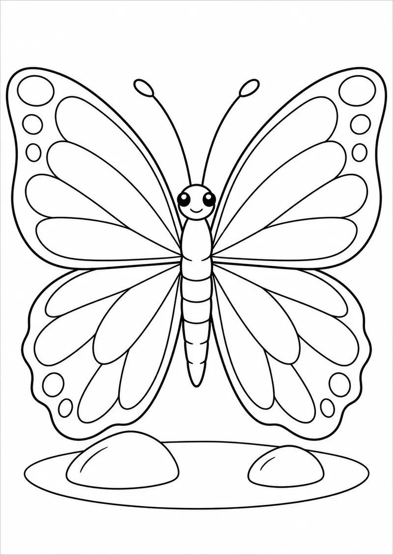 Borboleta vista de frente com asas abertas para colorir