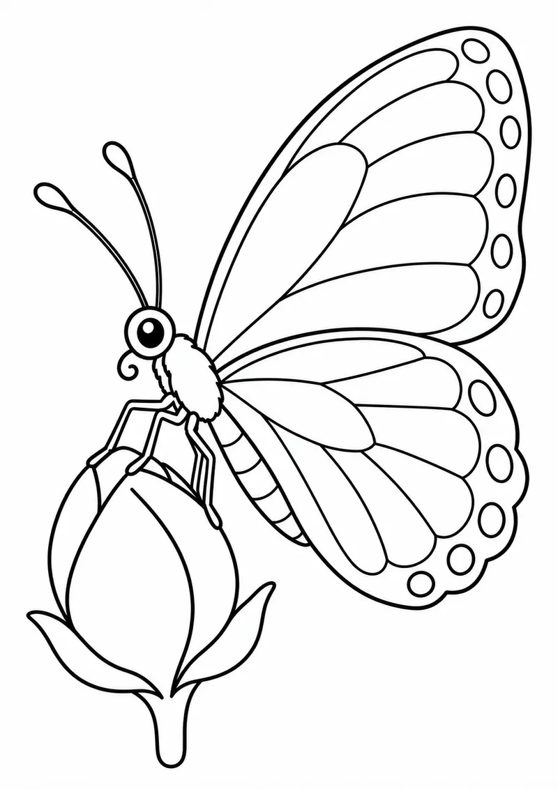 Borboleta vista de lado num botão para colorir